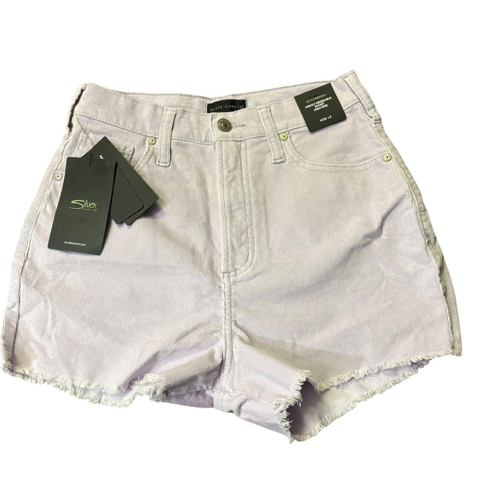 Silver Jeans Co. Corduroy Shorts High Rise Frayed Hem‎ Lavender Size 25 NWT